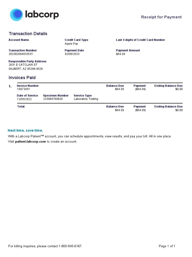 Labcorp Receipt PDF