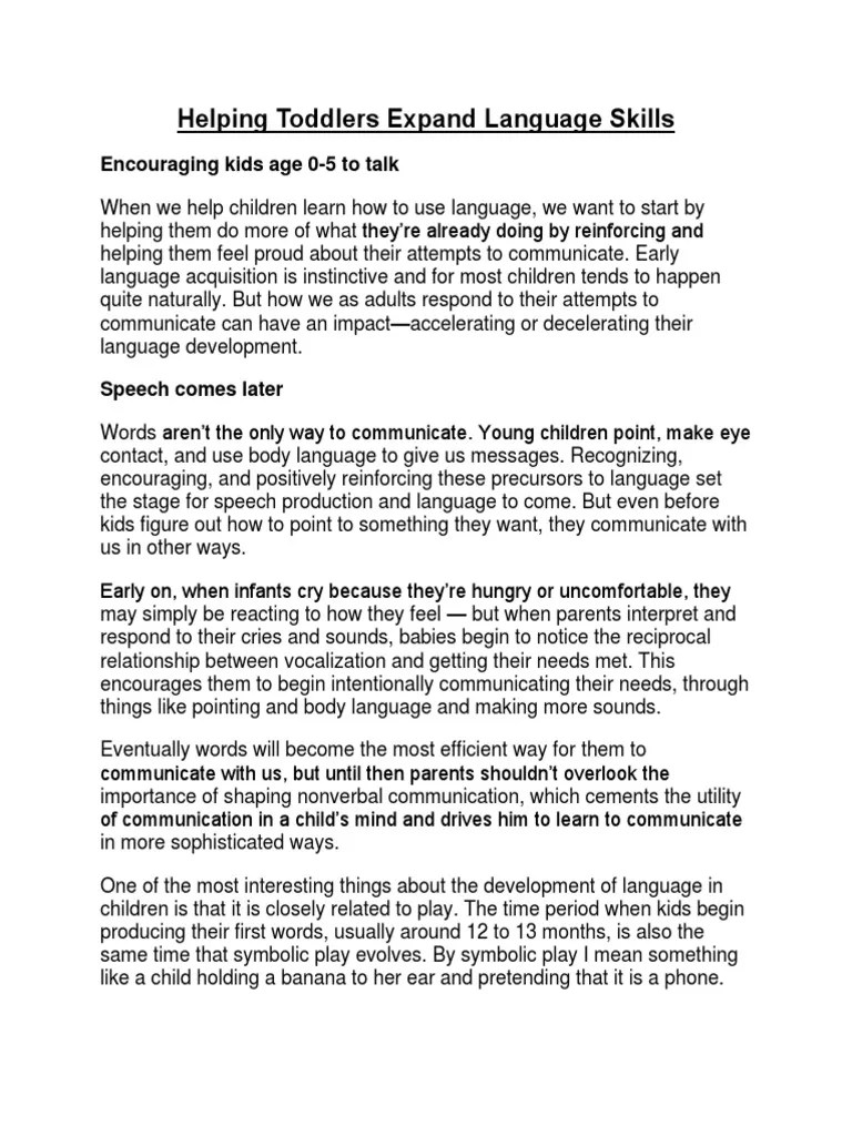 Helping Toddlers Expand Language Skills PDF Language Development