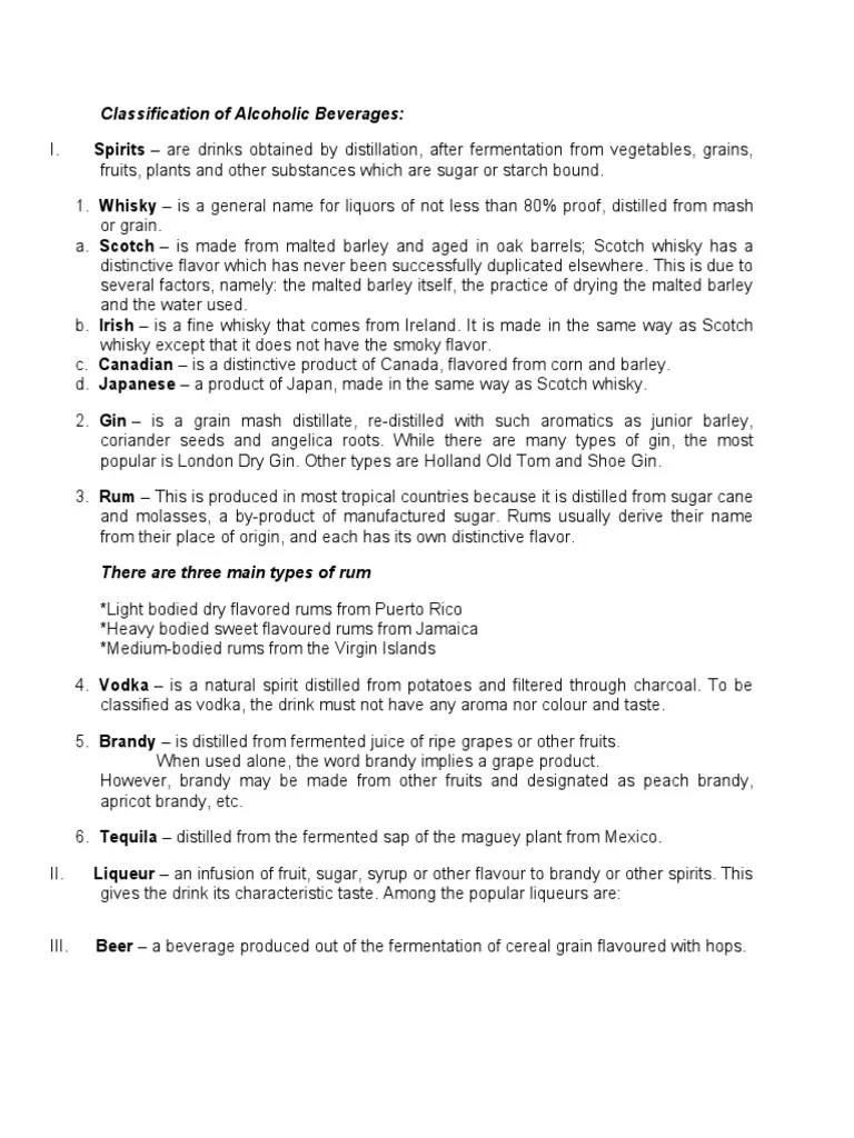 Classification of Alcoholic Beverages PDF Alcoholic Beverages Whisky