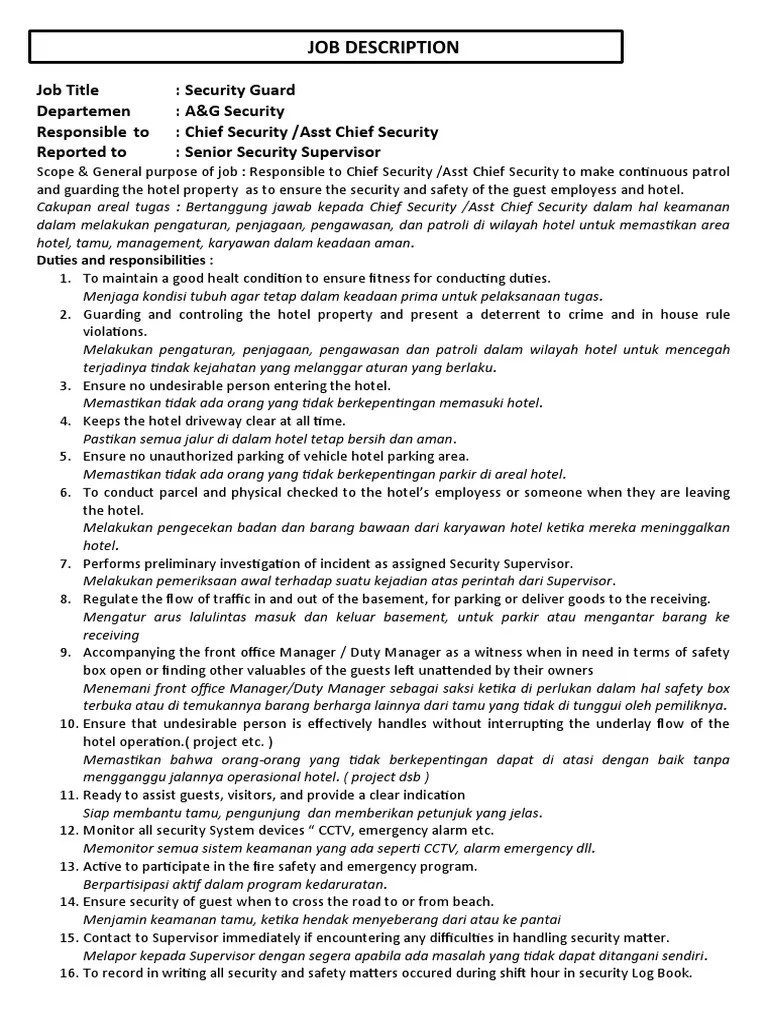 Job Description Security Guard PDF