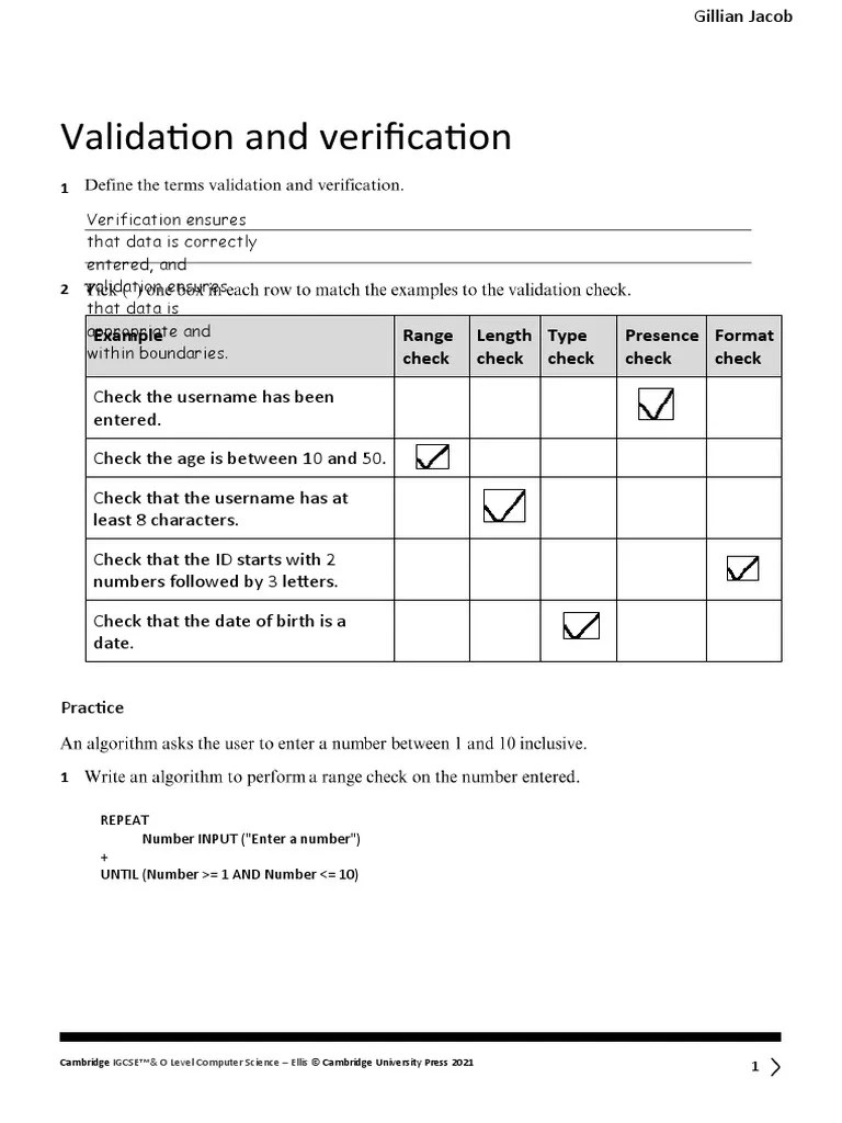 Week 29 Explore 1 Task Validation and Verification1 Gillian Jacob PDF