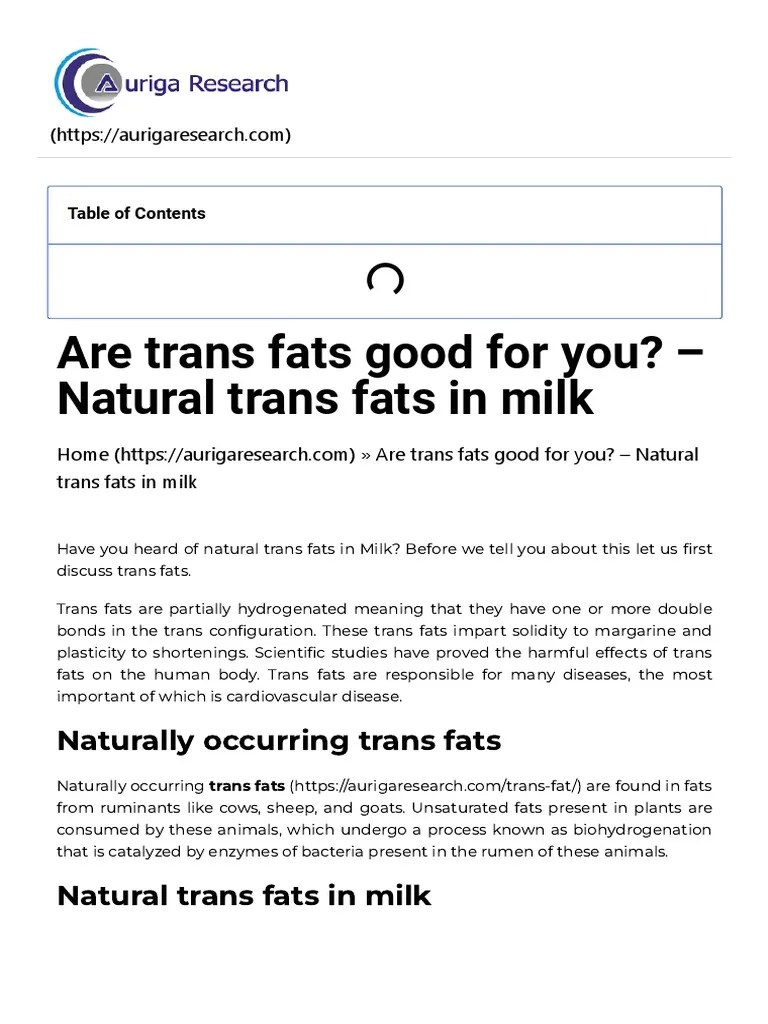 Natural Trans Fats in Milk Are Trans Fats Good For You PDF Fat
