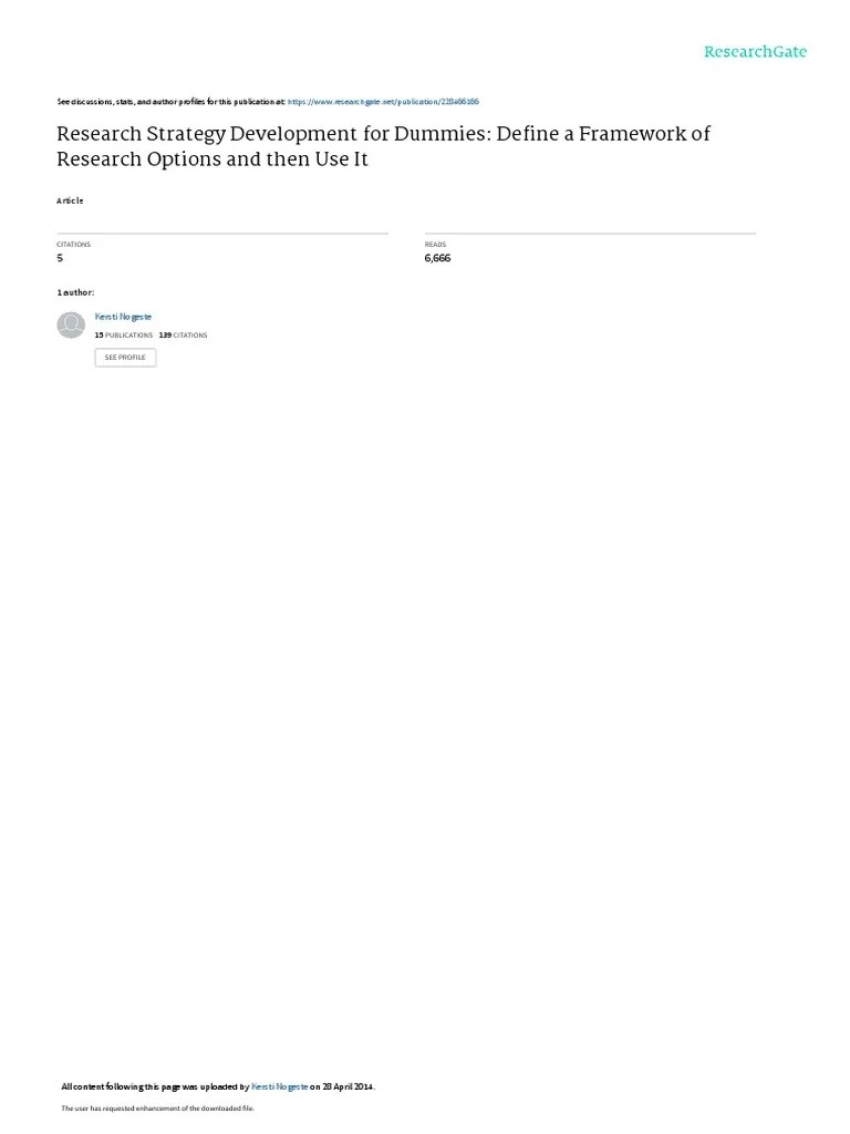 Research Strategy Development For Dummies Define A PDF Methodology
