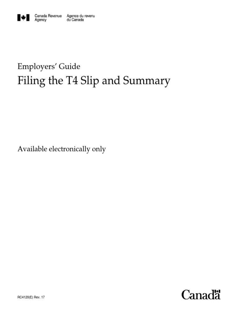 Filing The T4 Slip and Summary Employers' Guide PDF Payroll Tax Pension