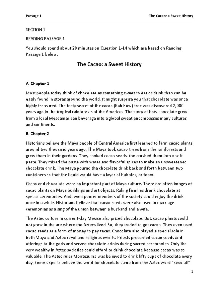 02 Passage 1 The Cacao A Sweet History Q114 PDF Cocoa Bean