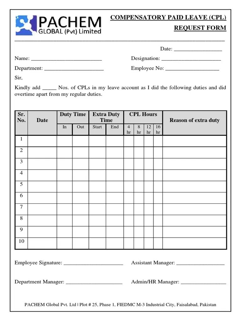CPL Form PDF