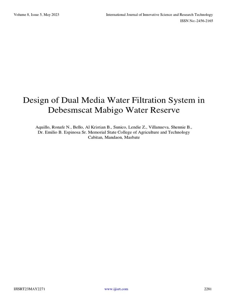Design of Dual Media Water Filtration System in Debesmscat Mabigo Water