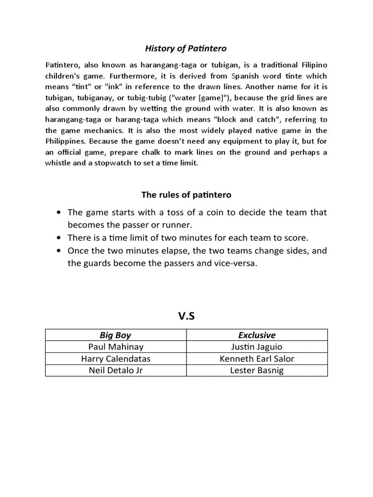 History of Patintero PDF