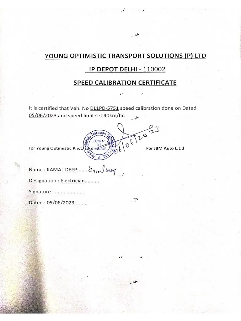 Speed Calibration Certificate PDF