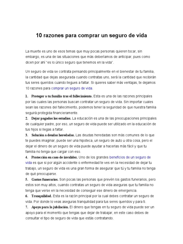 10 Razones Para Comprar Un Seguro de Vida PDF Seguro de vida Seguro