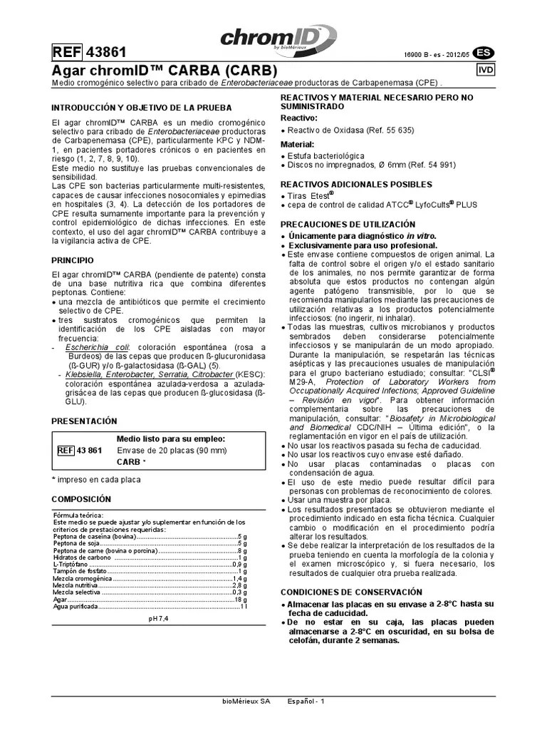AGAR CHROMID CARBA Package Insert 16900 B Es 43861 PDF