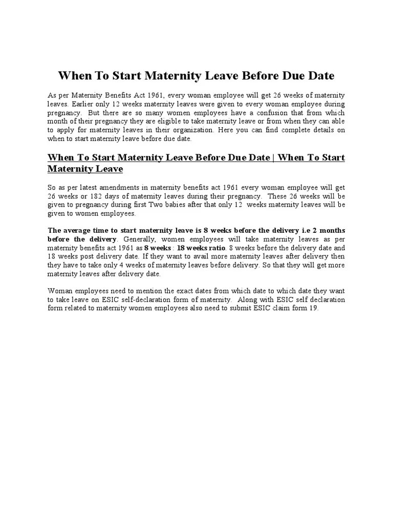 When To Start Maternity Leave Before Due Date PDF