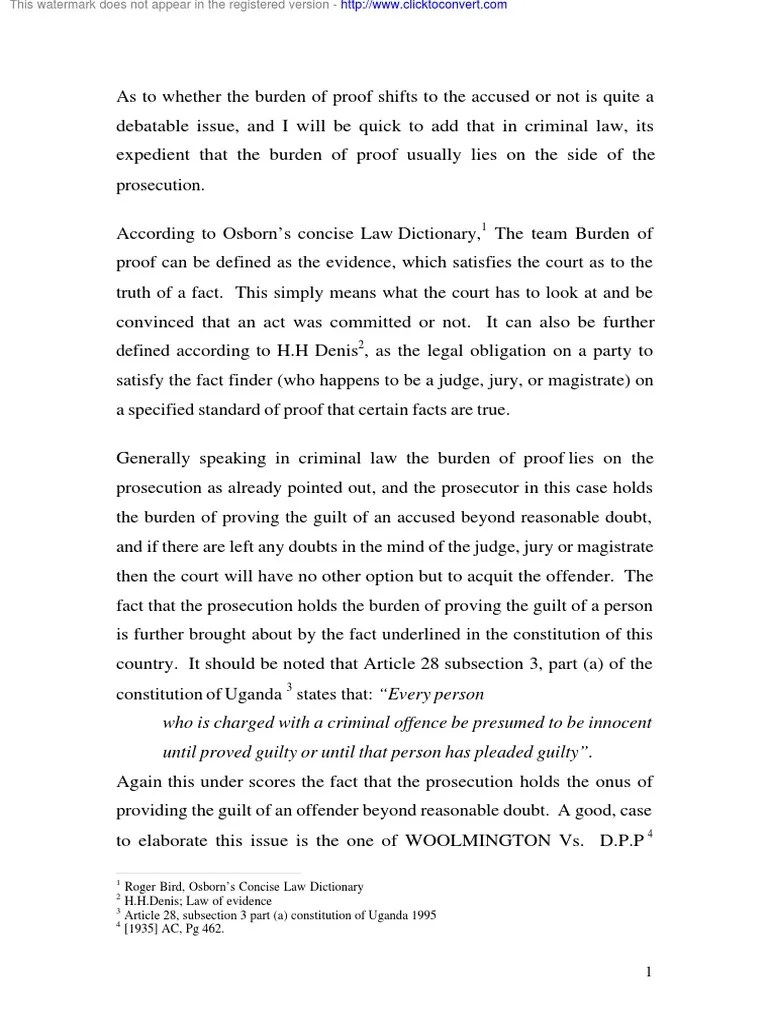 FUNDAMENTALS CRIM. LAW Shift of Burden of Proof Course Work PDF