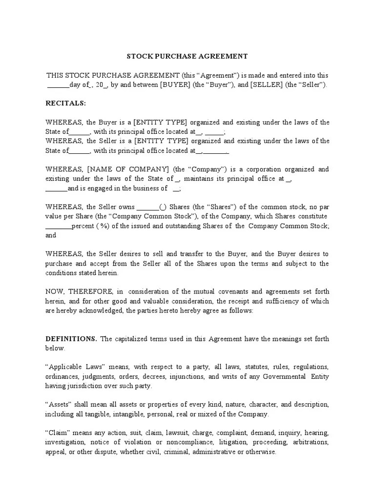 Stock Purchase Agreement PDF