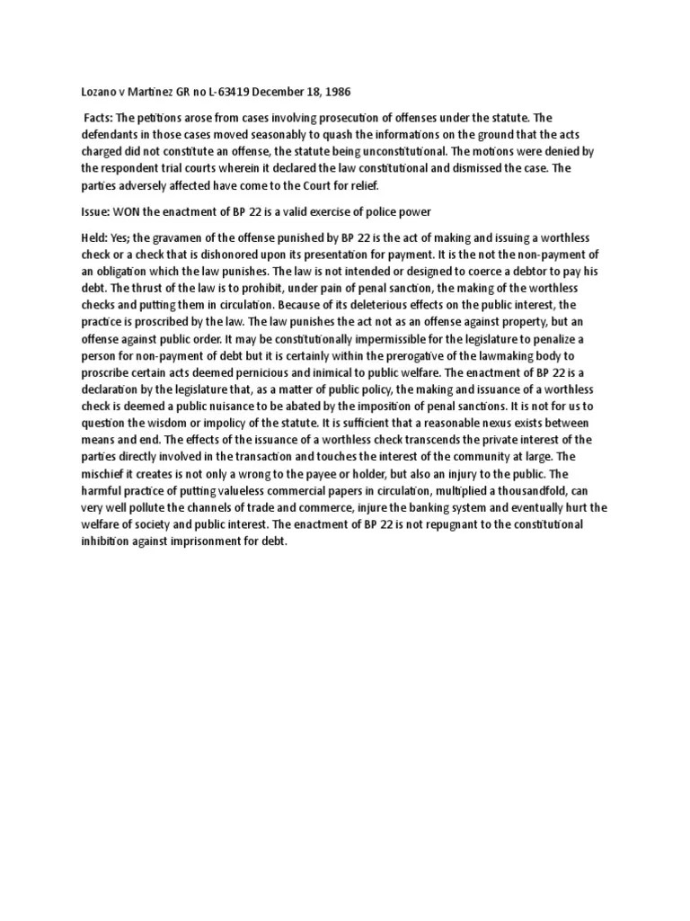 Lozano V Martinez GR No L PDF