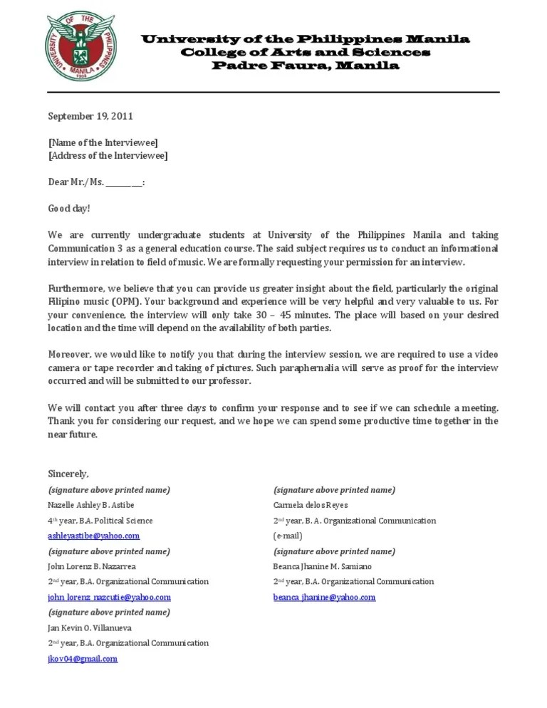 Informational Interview Request Letter (sample) Interview