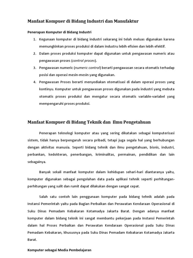 Manfaat Komputer Dalam Bidang | PDF