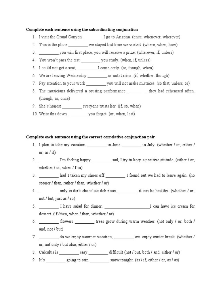 Complete Each Sentence PDF