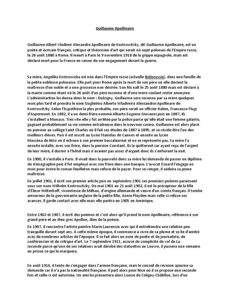 Biographie de Guillaume Apollinaire PDF