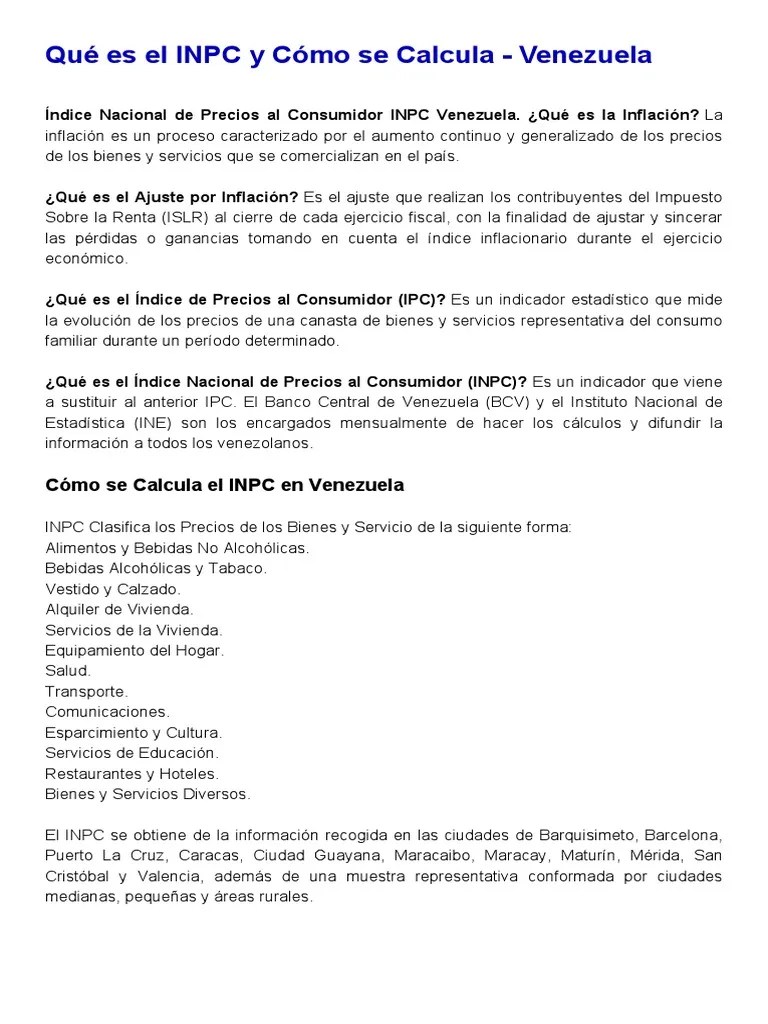 Qué Es El INPC y Cómo Se Calcula PDF