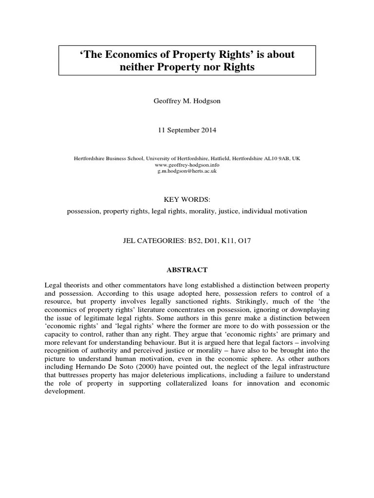 The Economics of Property Rights' Is About PDF Property Economics