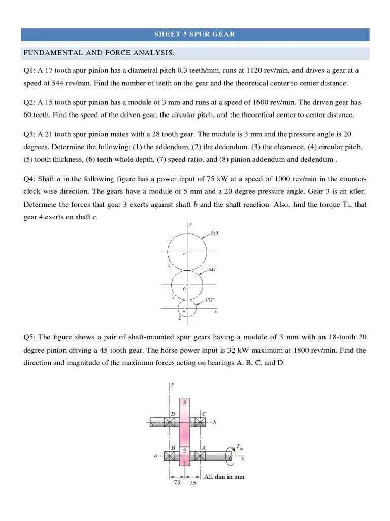 Sheet 5 Spur gear PDF