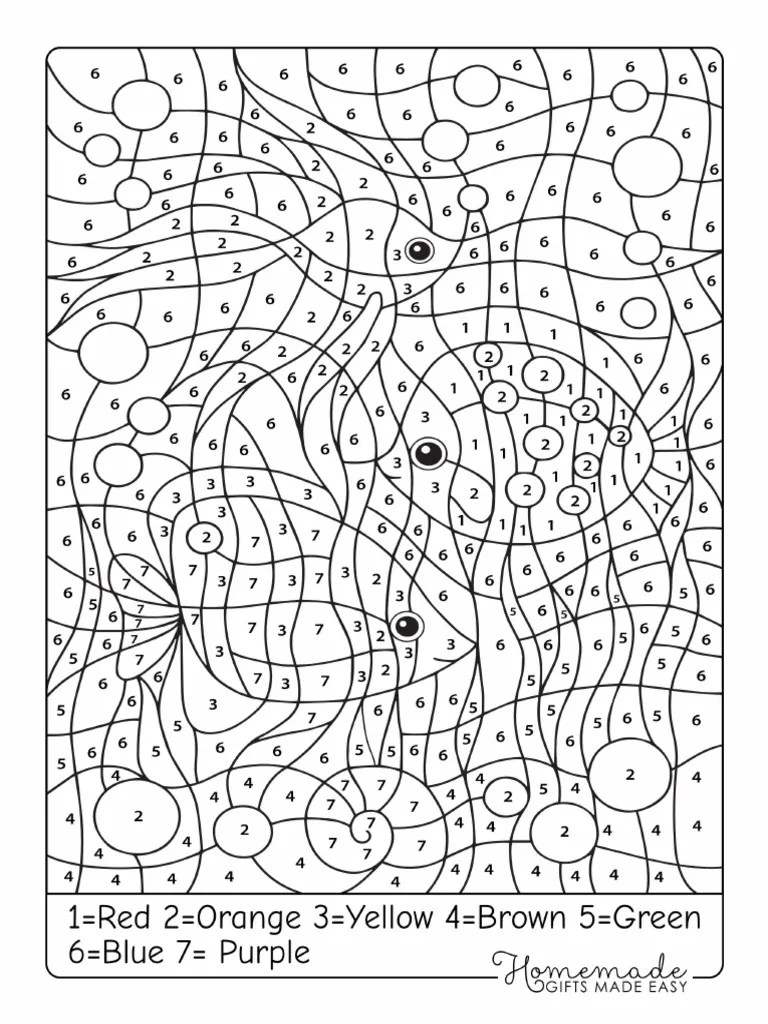 Color by Number Printable Tropical Fish PDF