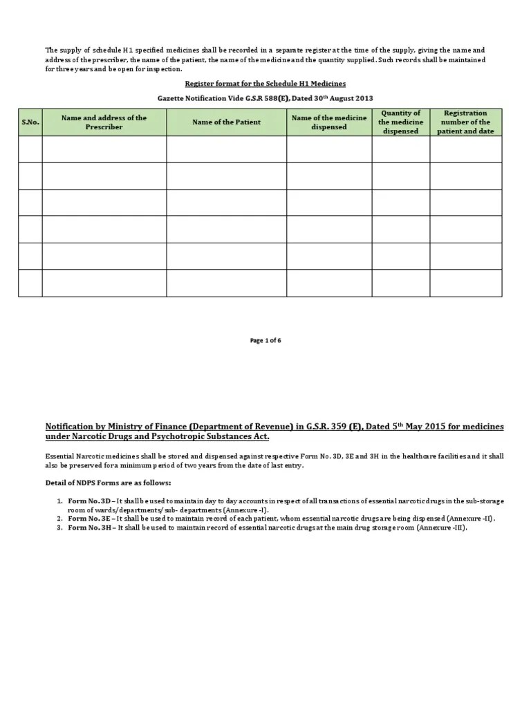 Attachment A, Schedule H1 Register and NDPS Forms PDF