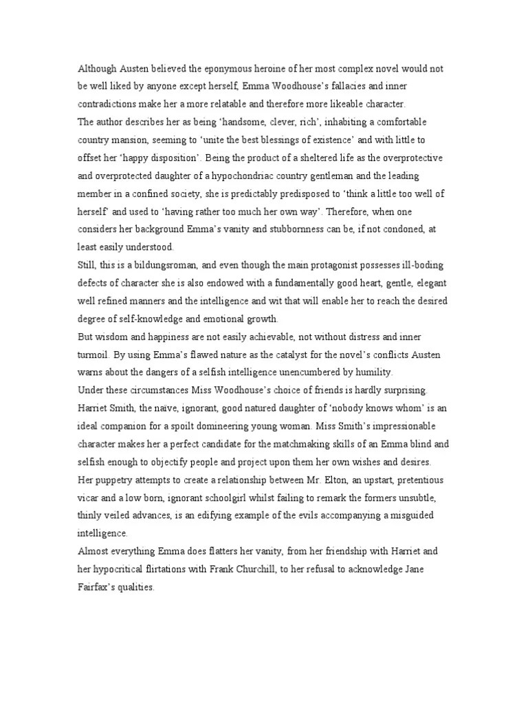 Emma Character Analysis PDF Emma (Novel)