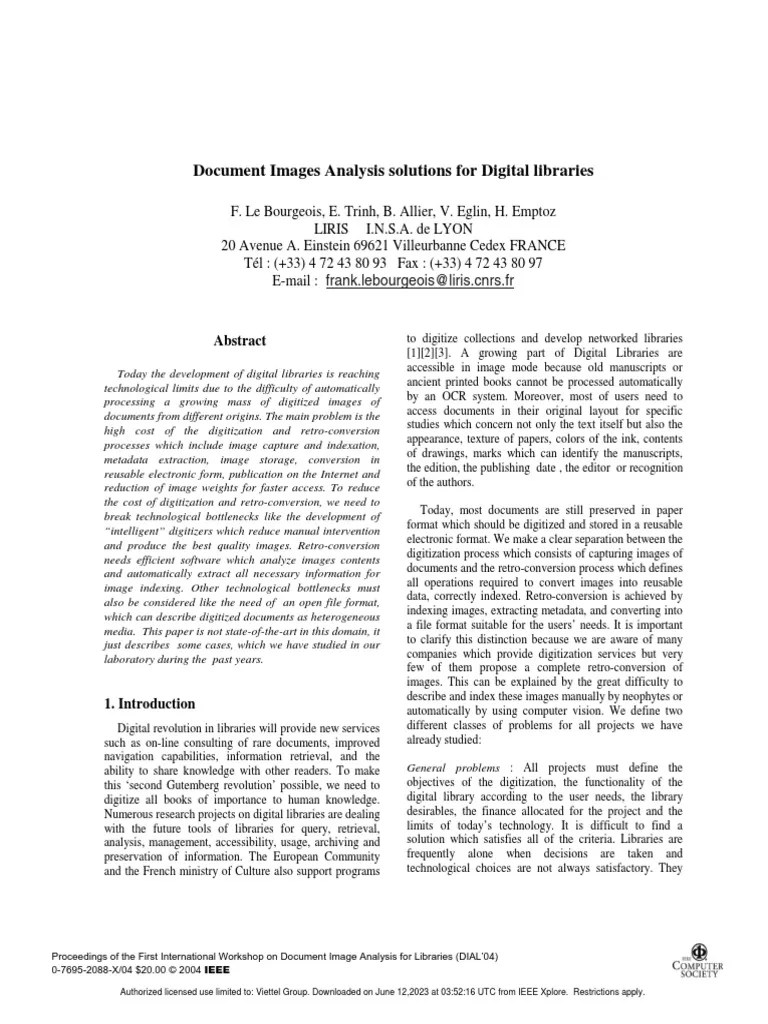 Document Images Analysis Solutions For Digital Libraries PDF Data