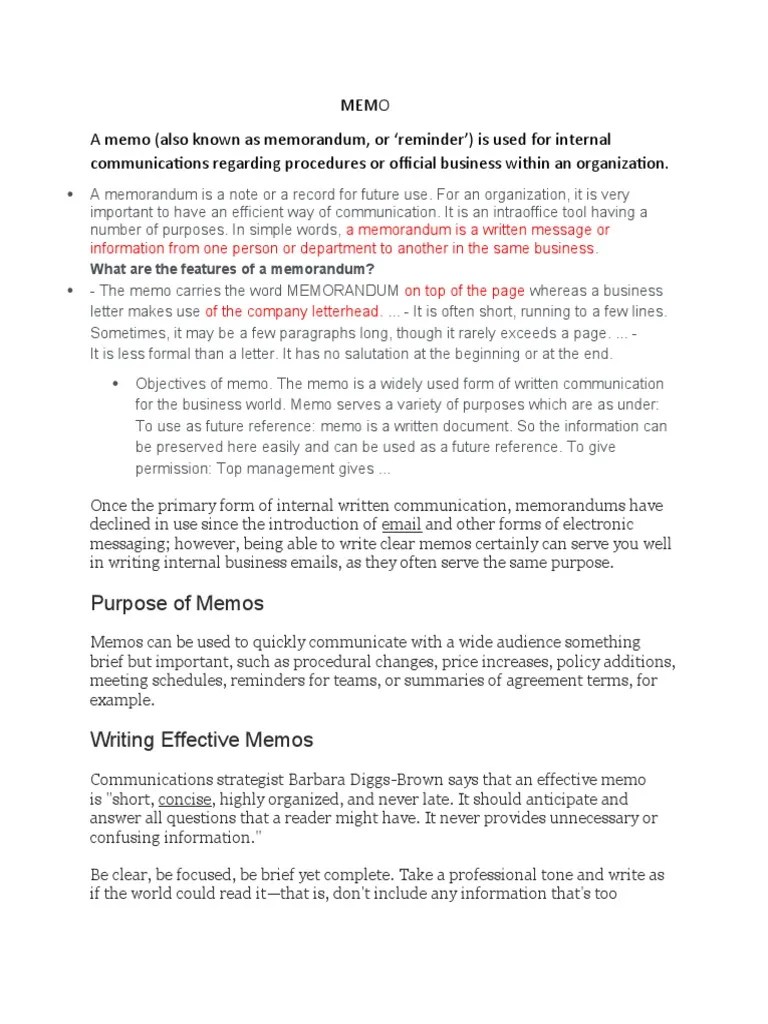 Memo Explained PDF Memorandum Business(01)