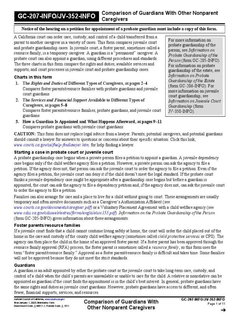 GC207 Comparison of Guardians With Other Nonparent Caregivers PDF Cost Of Living Legal