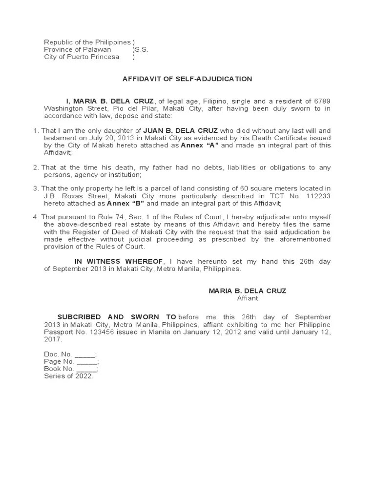 Affidavit of SelfAdjudication by Sole Heir PDF
