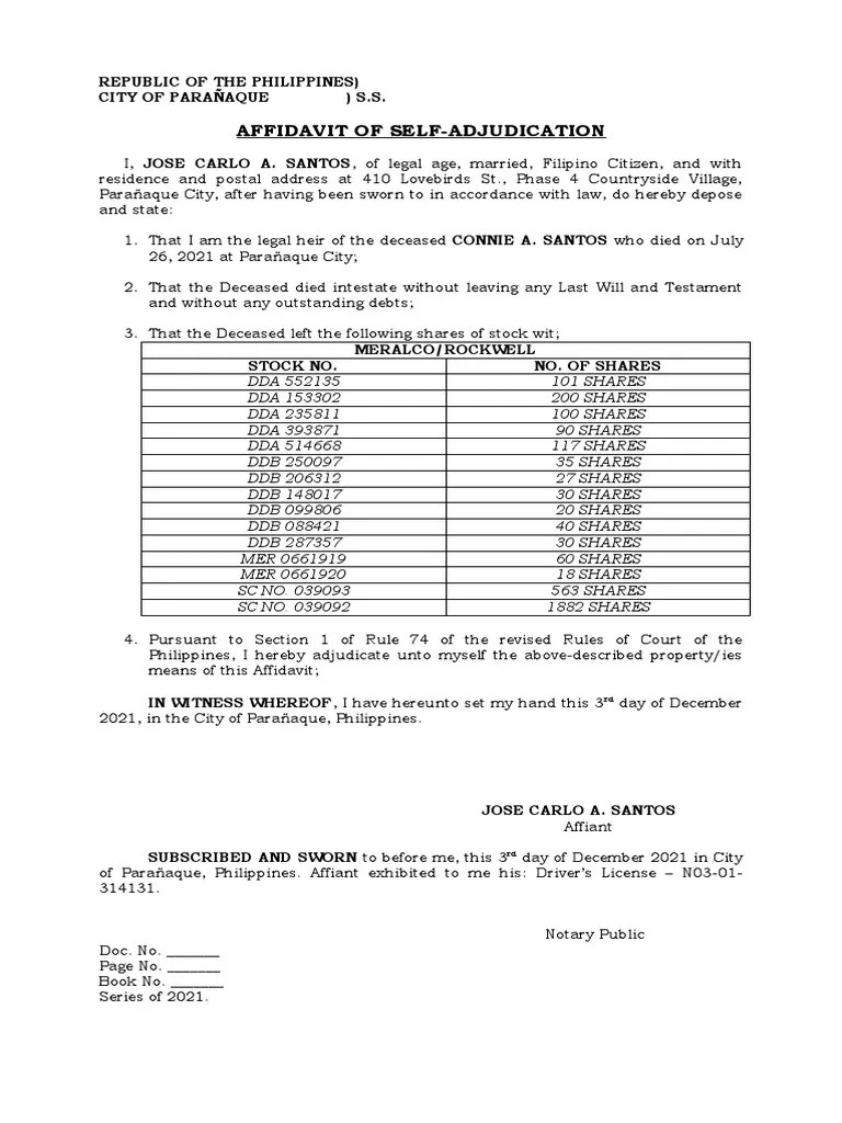 Self Adjudication PDF Affidavit Judiciaries