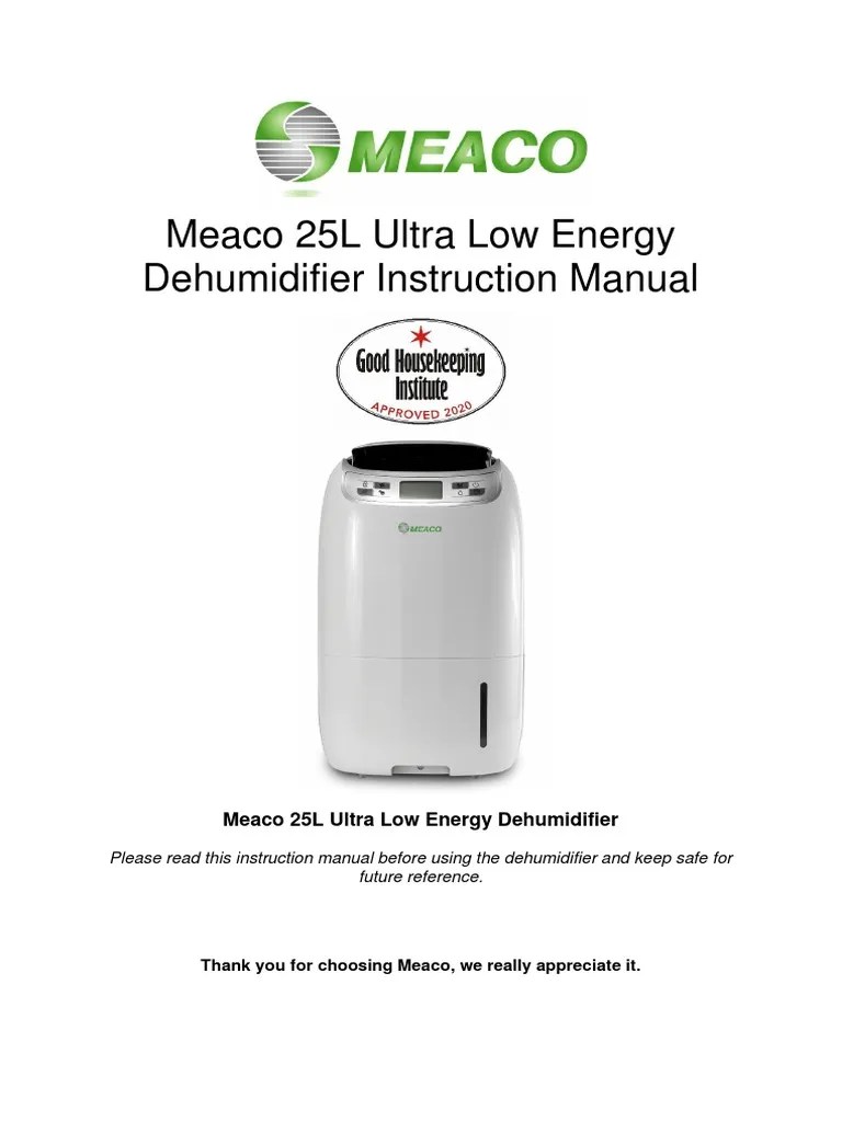 Meaco 25L Ultra Low Energy Dehumidifier Instruction Manual 2020 English