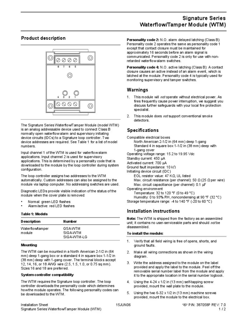 387058P R7.0 Signature Series WaterflowTamper Module (WTM) PDF