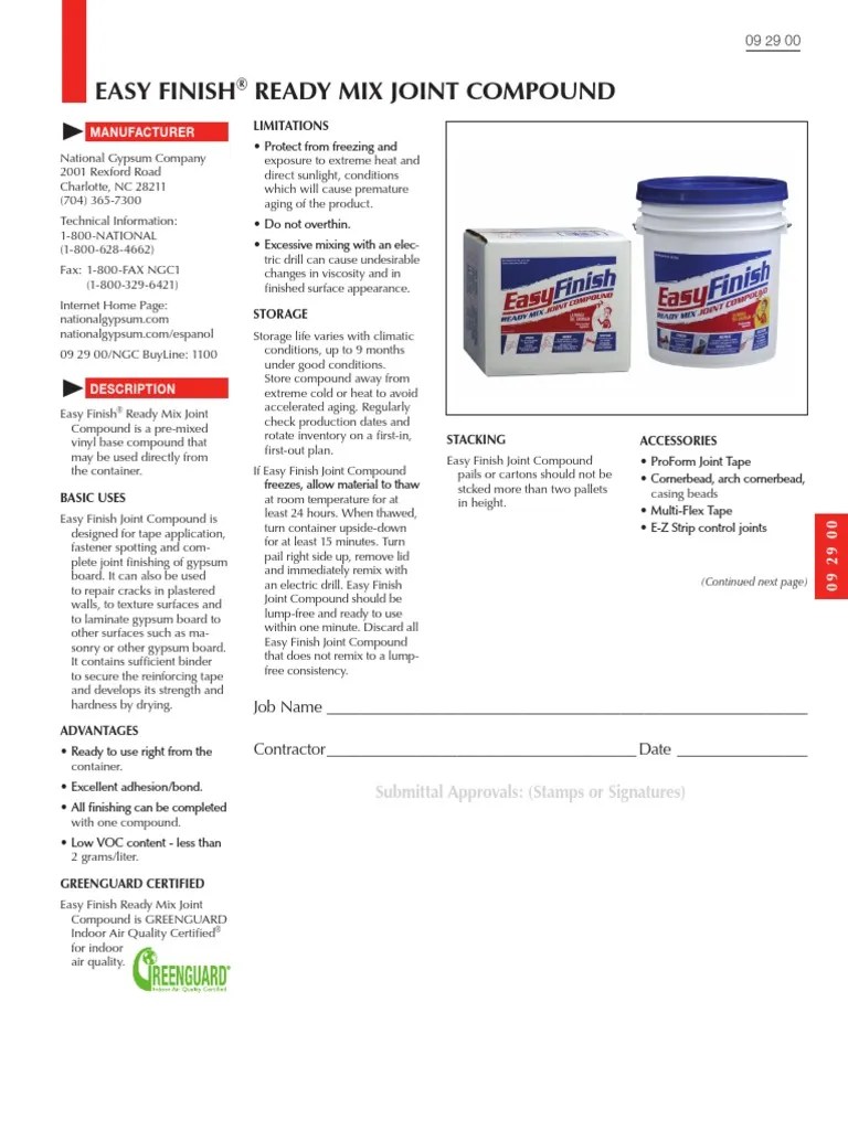 Cerramientos Livianos National Gypsum Easy Finish Ready Mix Joint