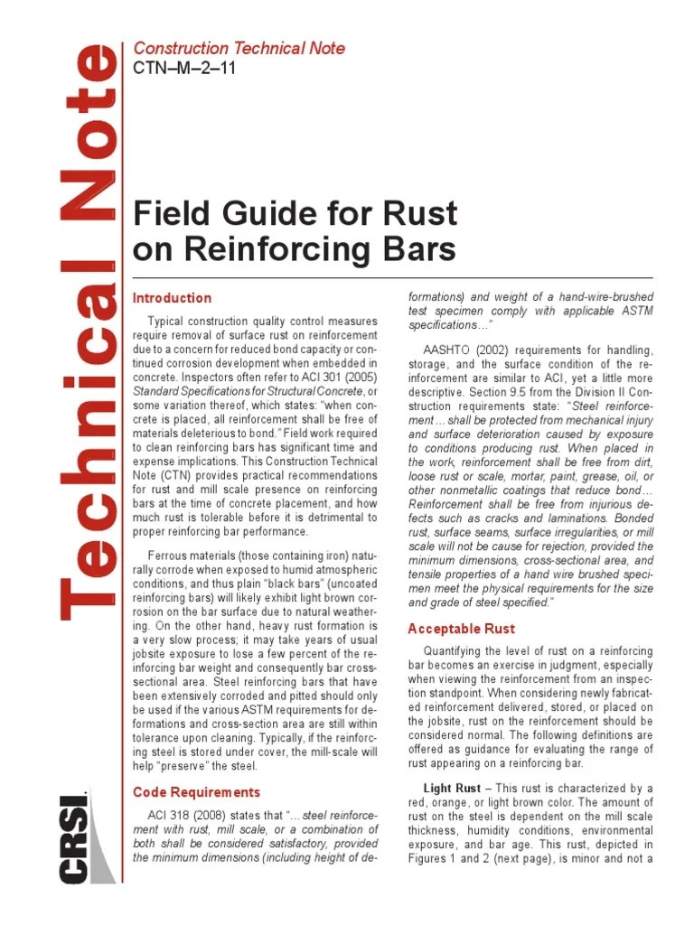 Field Guide For Rust On Reinforcing Bars PDF Rust Corrosion
