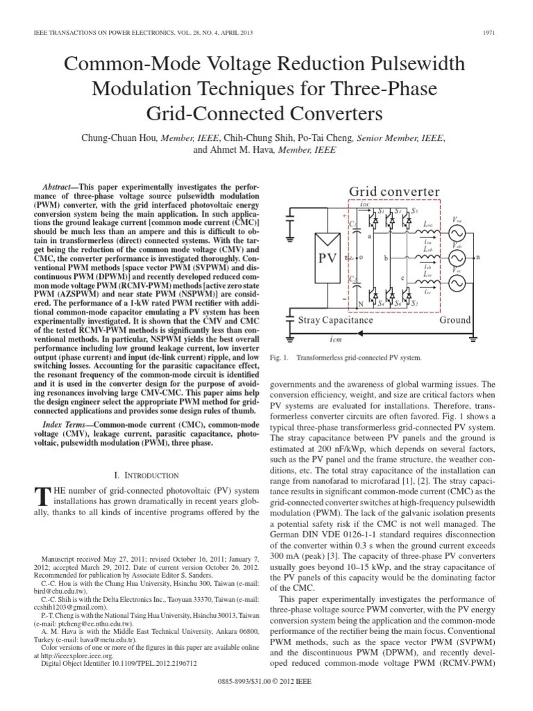 Voltage Reduction Pulsewidth Modulation Techniques for