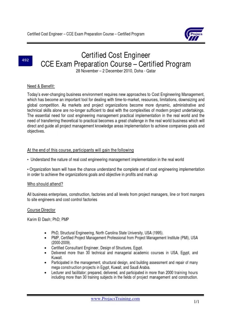492 Certified Cost Engineer CCE Preparation Course