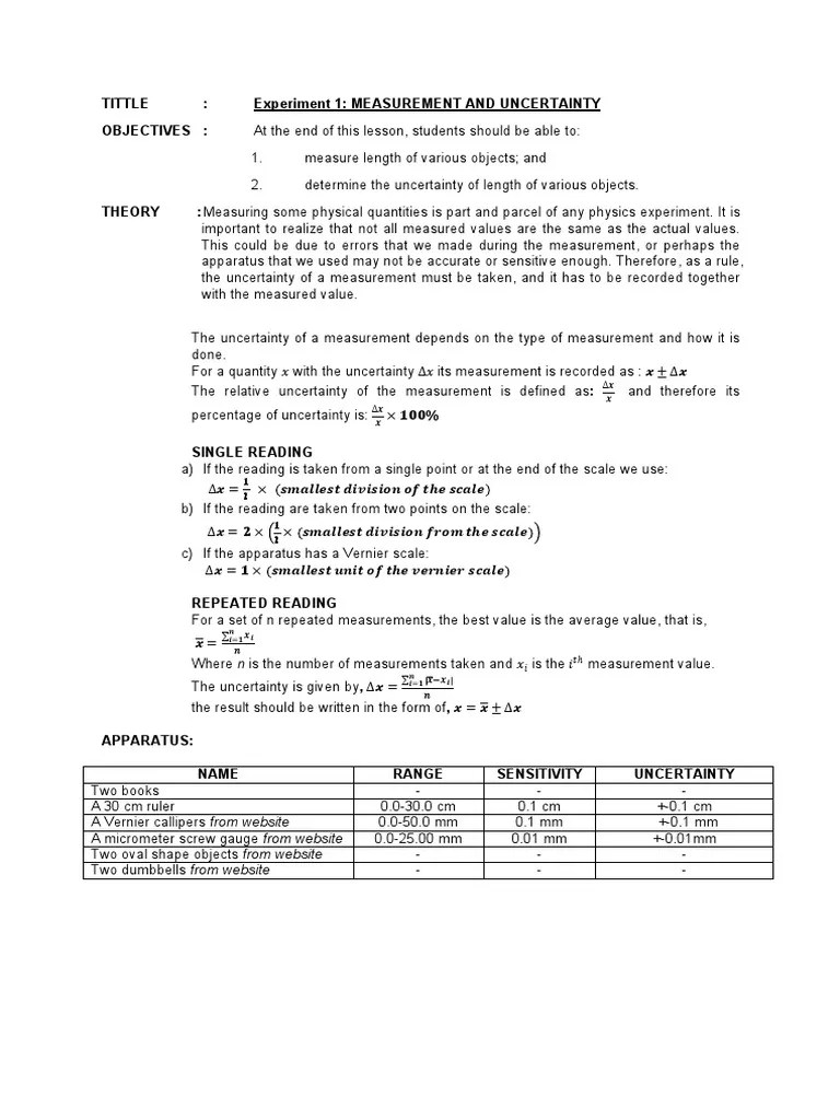 Report Experiment 1 PDF Measurement Uncertainty