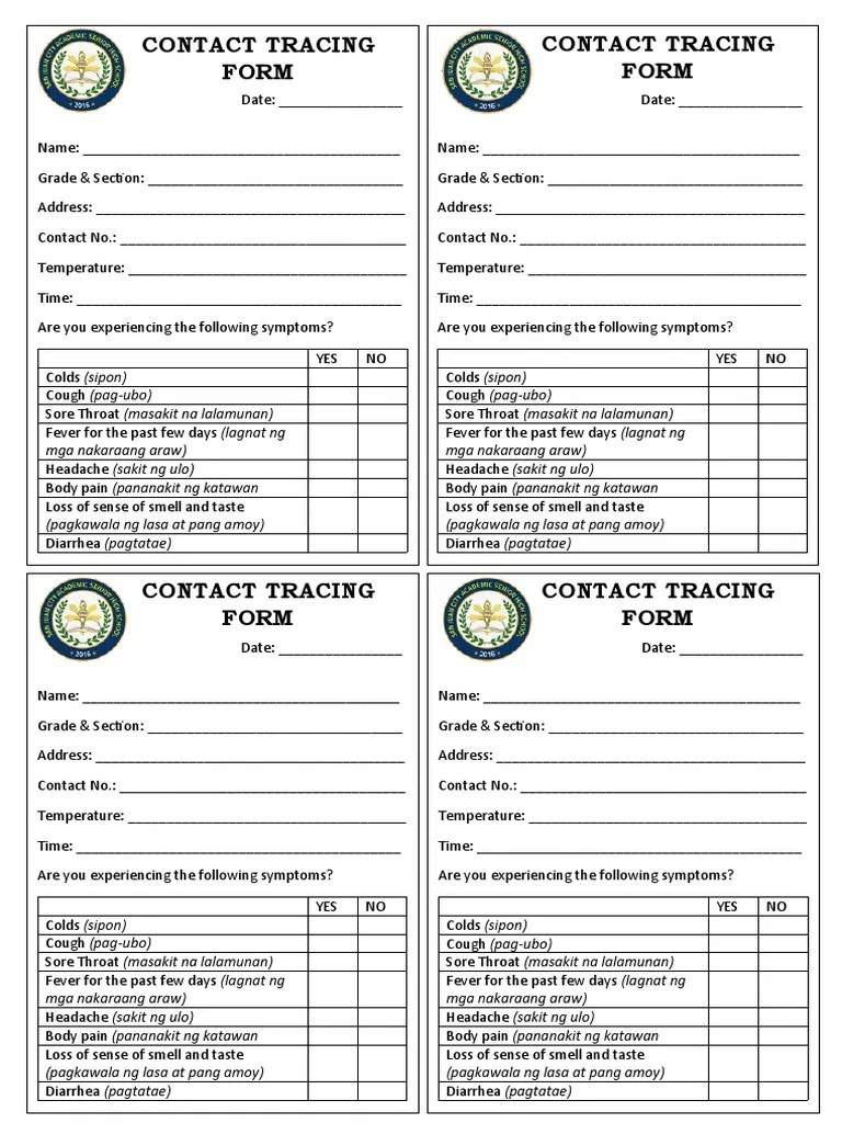 CONTACT TRACING form sample PDF Common Cold Public Health