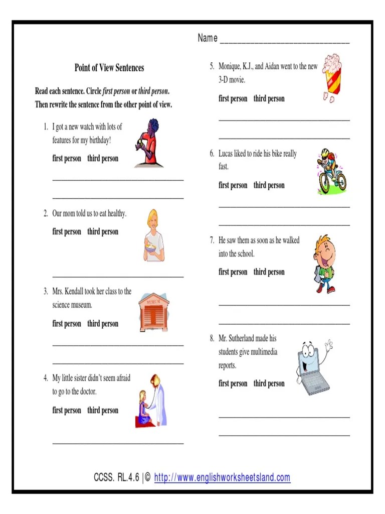 Point of View Sentences Name PDF