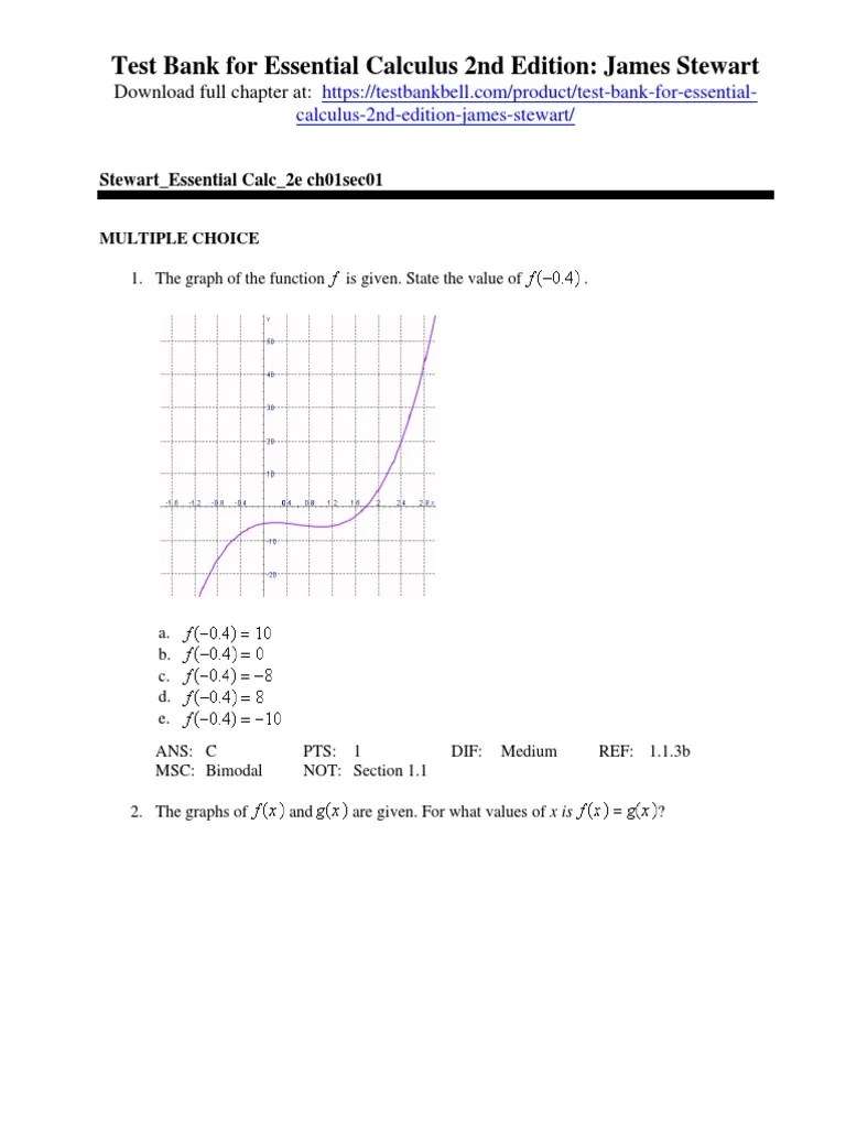 Test Bank For Essential Calculus 2nd Edition James Stewart PDF