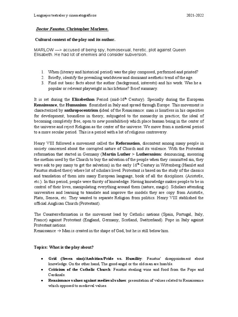 Reading Questions 1 Doctor Faustus PDF