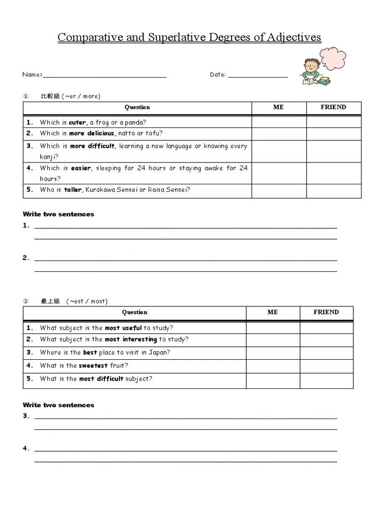 Comparative and Superlative Degrees of Adjectives PDF