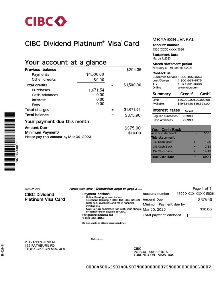 CIBC Statement PDF Credit Card Payments