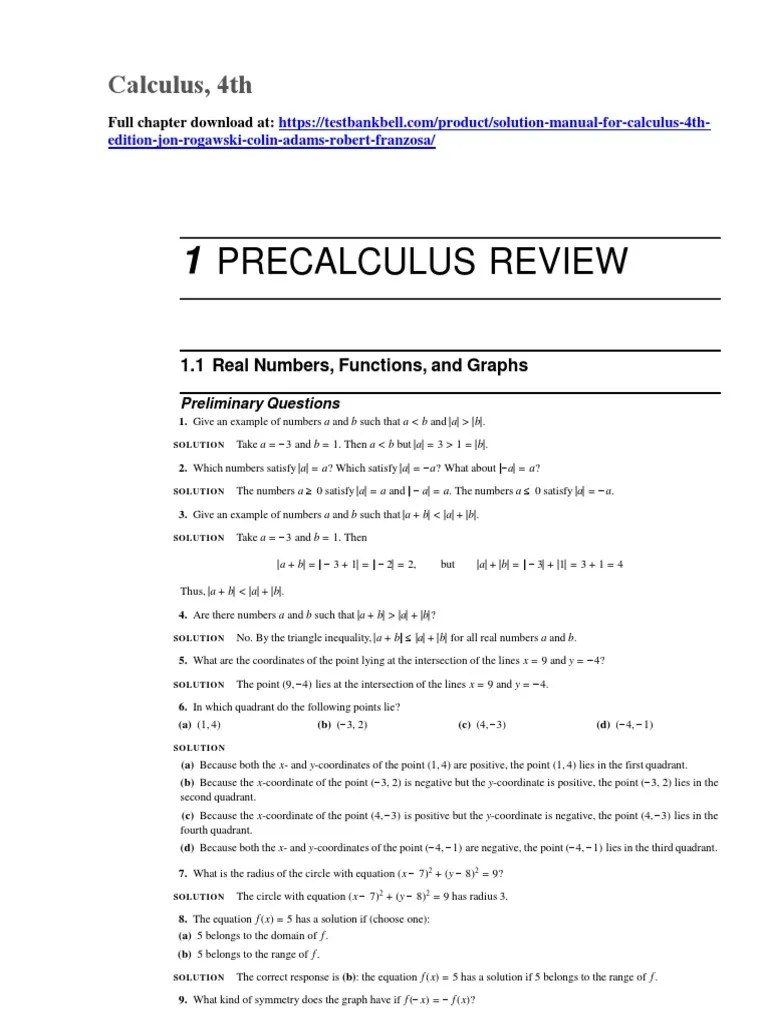 Solution Manual For Calculus 4th Edition Jon Rogawski Colin Adams