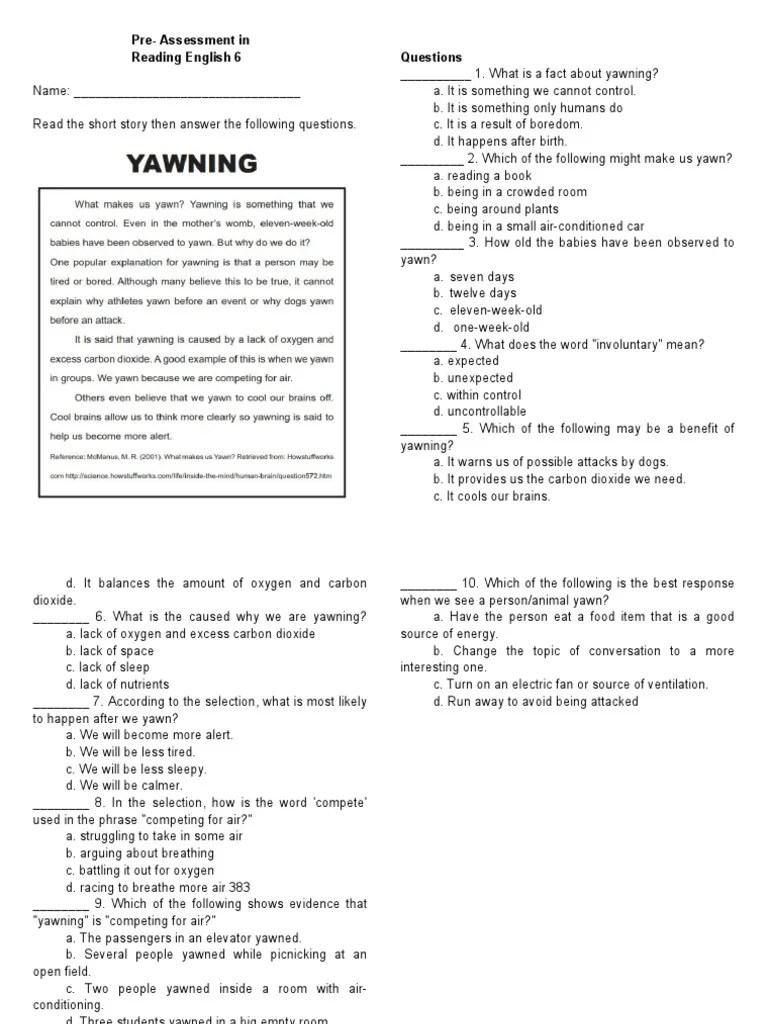 Prepost Reading Materials Grade 6 PDF