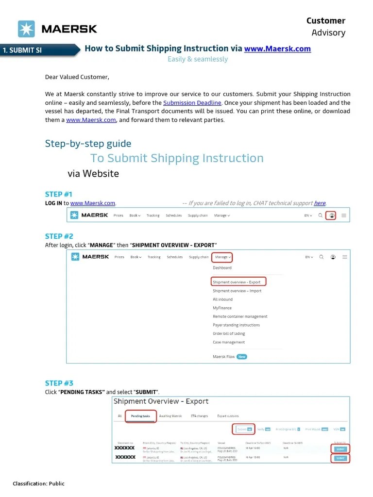 How To Submit Shipping Instruction Via Maersk PDF Bill Of Lading